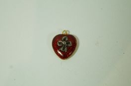 A diamond and enamel locket back heart pendant, stamped '18ct', circa 1900,