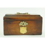 A George III mahogany tea caddy, with elaborate cast gilt metal handle,