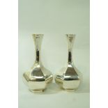 A pair of silver vases, maker T&Co (Tiffany and Co?), London 1972, of octagonal baluster form,