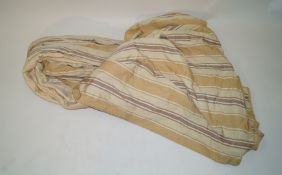 A pair of yellow striped full length lined and interlined curtains and pelmets