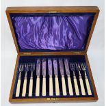 A set of six silver fish knives and forks, by George Howson, Sheffield 1922,