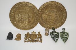 A pair of early 20th century brass plates, produced to commemorate the Battle of Trafalgar,