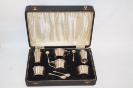 A six piece silver cruet set, by Adie Brothers, Birmingham 1945, in the Art Deco style,