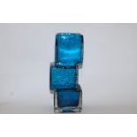 A Whitefriars "Drunken Brick Layers" glass vase, kingfisher blue, 20.