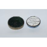 A late 18th century enamel patch box, the top with the motto "May Britains Sons For ever be,