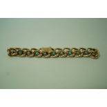 A turquoise and seed pearl bracelet, stamped '9ct', circa 1900, the hollow curb links alternate set,