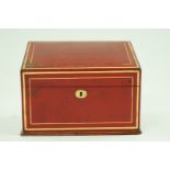 An early 20th century red leather stationary box, with gilt tooled borders,