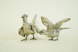 A pair of silver pheasants table ornaments, Israel Freeman & Sons Ltd,sponsors mark,