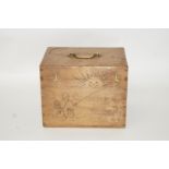 A waxed pine pokerwork fishing box,