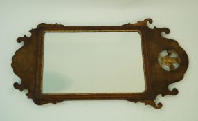 A George II style walnut fret framed mirror, surmounted with the Prince of Wales feathers,