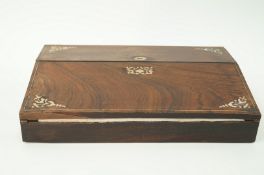 A Victorian rosewood and marquetry writing slope, 40cm wide,