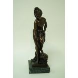 A 20th century bronze of a lady, the base signed "BARYE", on a green marble plinth,