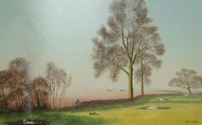 Hugh M Crowther
Hedge laying
Oil on board
Signed lower right and titled label verso
46cm x 74cm