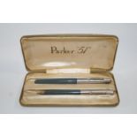 A Parker 51 (1948/50), Grey fountain pen & clutch pencil set in 51 hard case, medium nib,