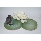 A Royal Worcester model "Moorhen Chick Gallinula Chloropus and Water Lily",