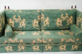 A Knole sofa upholstered in green and yellow, 126cm wide,