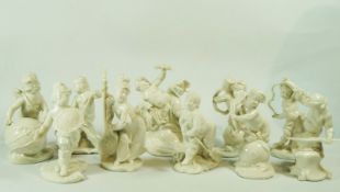 A set of ten late 19th century Nymhenburg figures in 18th century style with cupids in disguise,