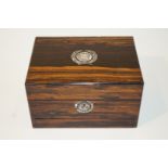 A Victorian coromandel ladies dressing case, the top and front inlaid with mother of pearl,