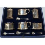 A cased six piece silver Art Deco cruet set, by Mappin and Webb, Birmingham 1937,