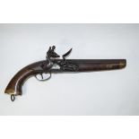 An early 19th century Continental Flintlock percussion pistol, with brass mounts,