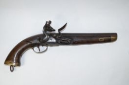 An early 19th century Continental Flintlock percussion pistol, with brass mounts,