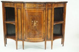 An Edwardian rosewood and marquetry bowfronted credenza,
