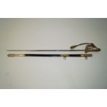 A George VI naval officers sword, with gilt hilt and sword knot,