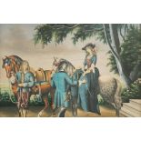 Continental School, 20th century
Figures on horseback in a landscape
Watercolour and bodycolour
42.