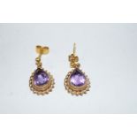 A pair of amethyst drop earrings, 2.