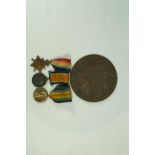 A death plaque in memory of Francis Albert Millard, and three WWI medals, 11278 PTE F A Millard,