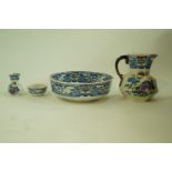 An early 20th century Masons ironstone hexagonal wash jug, basin, vase and soap dish and liner,