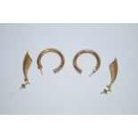 A pair of 9ct gold plain hoop earrings; with a pair of 9ct gold drop earrings; 4.