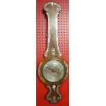 A Victorian rosewood and mother of pearl inlaid barometer, with silvered dial,