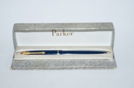 A Parker Slimfold, blue with nice 16ct medium nib, press bar filling, made in Newhaven,
