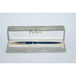 A Parker Slimfold, blue with nice 16ct medium nib, press bar filling, made in Newhaven,