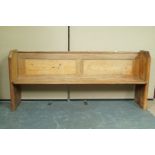 A pine church pew, 198cm long,