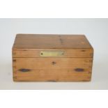 A 19th century pine sailor's ditty box with brass plaque inscribed E.S. Cole, 14cm high, 30.