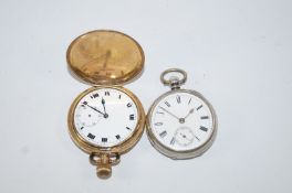 A silver open faced pocket watch;