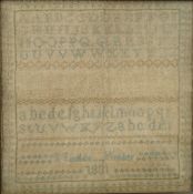 An early 19th century alphabet sampler by Matilda Holder, dated 1831, 29.5cm x 29.