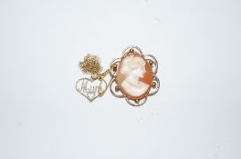 A shell cameo brooch, of a female in profile, 3.