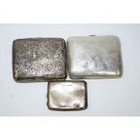 A silver cigarette case; with another similar; and a book of matches case; 185 g (5.