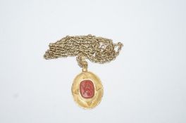 A Continental gold and jasper intaglio pendant,