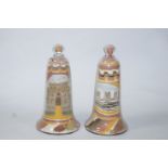 A pair of Victorian Isle of White Alum Bay sand bells depicting Carisbrook Castle and the other