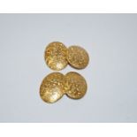 A pair of late Victorian 18 carat gold cufflinks, makers mark M&M, Birmingham, date letter rubbed,