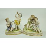 A pair of late 19th century Capodimonte porcelain models each of two children playing musical