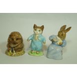 Three Beswick Beatrix pottery figures, of Old Mr Pricklepin, Cottontail, and Tom Kitten,