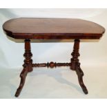 A Victorian walnut centre table with quarter veneered and cross banded top,