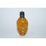 A miniature 19th century amber glass scent bottle with a metal screw cap, 4.