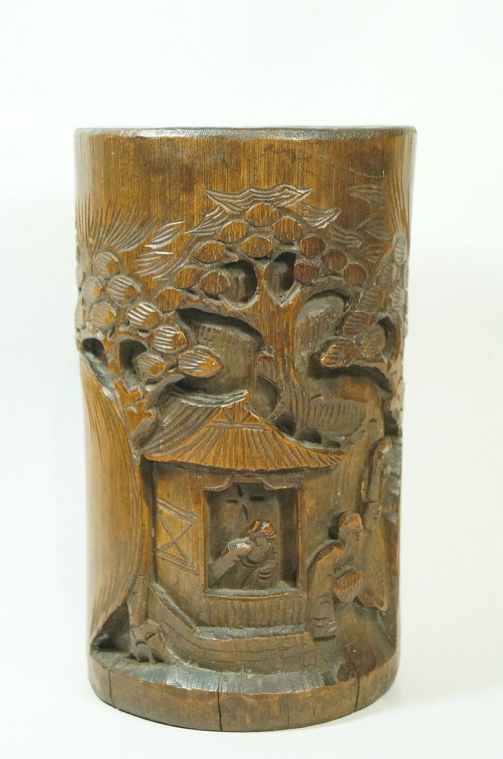 A Chinese bamboo carved brush washer,