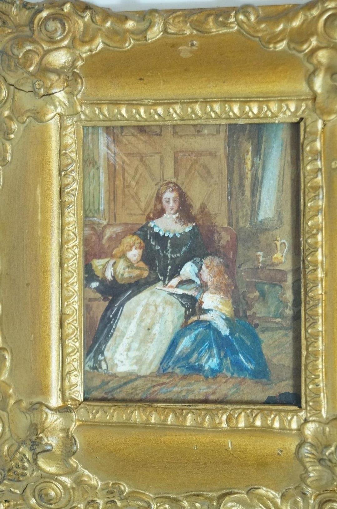 English School, mid 19th century
Figures seated in an interior
Watercolour and bodycolour
9.2cm x 7.